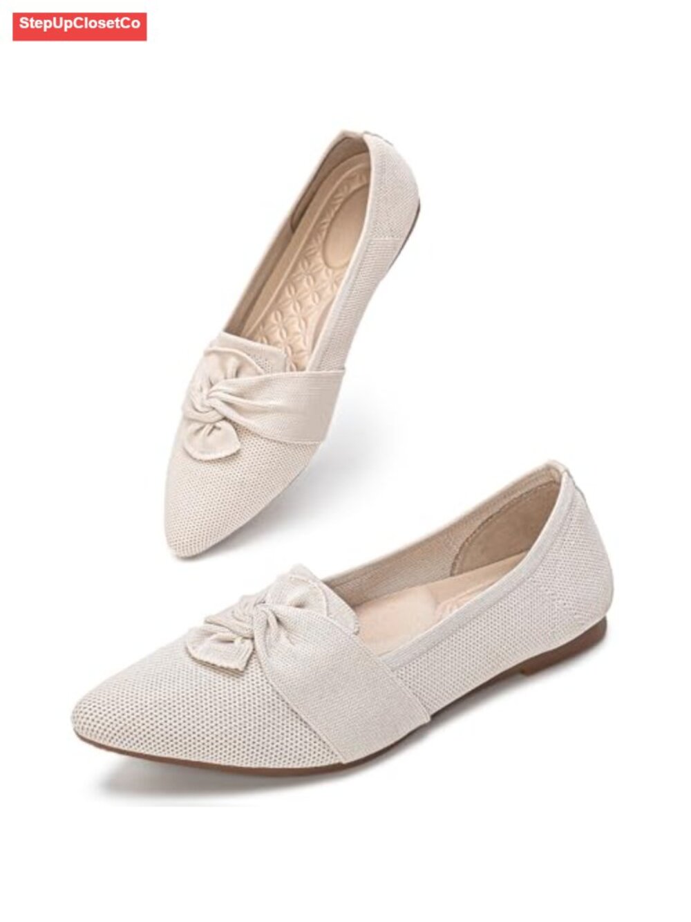 Pointed Toe Knit Ballet Flats Arch Support Slip On Shoes